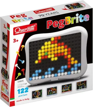 Quercetti: Peg Brite - Light-Up Image Toy, Create Mosaic Board Art, 120 Pegs & Bright LEDs, 12 Sample Pattern Templates, Free Play Designing, Kids 3 
