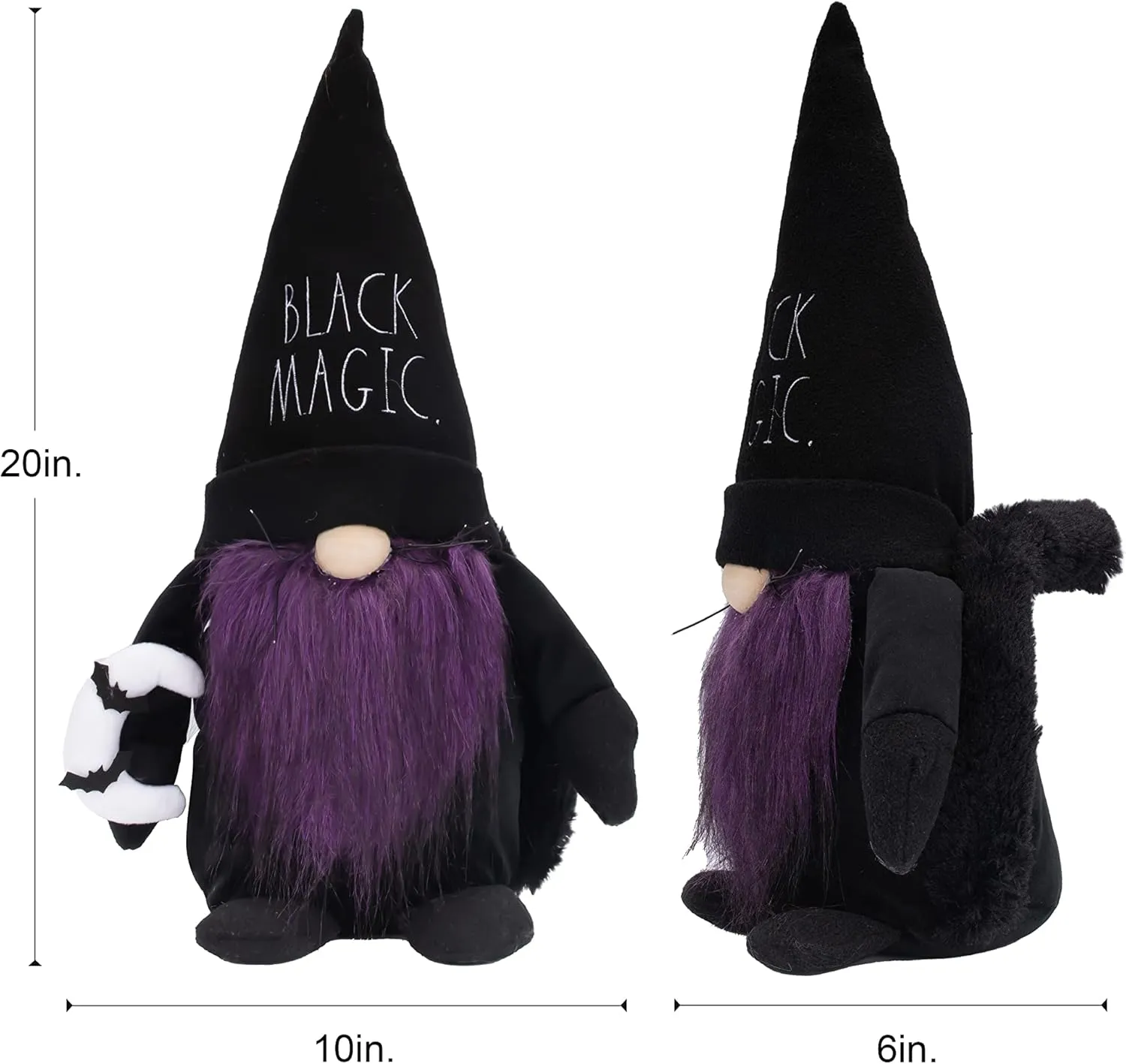 Rae Dunn Halloween Gnome - Fall Holiday Decor Seasonal Decorations - Scandinavian / Swedish / Nordic Tomte Nisse Plush Figurine - 19" Elf with Beard Ornament for Shelf (Black Magic)