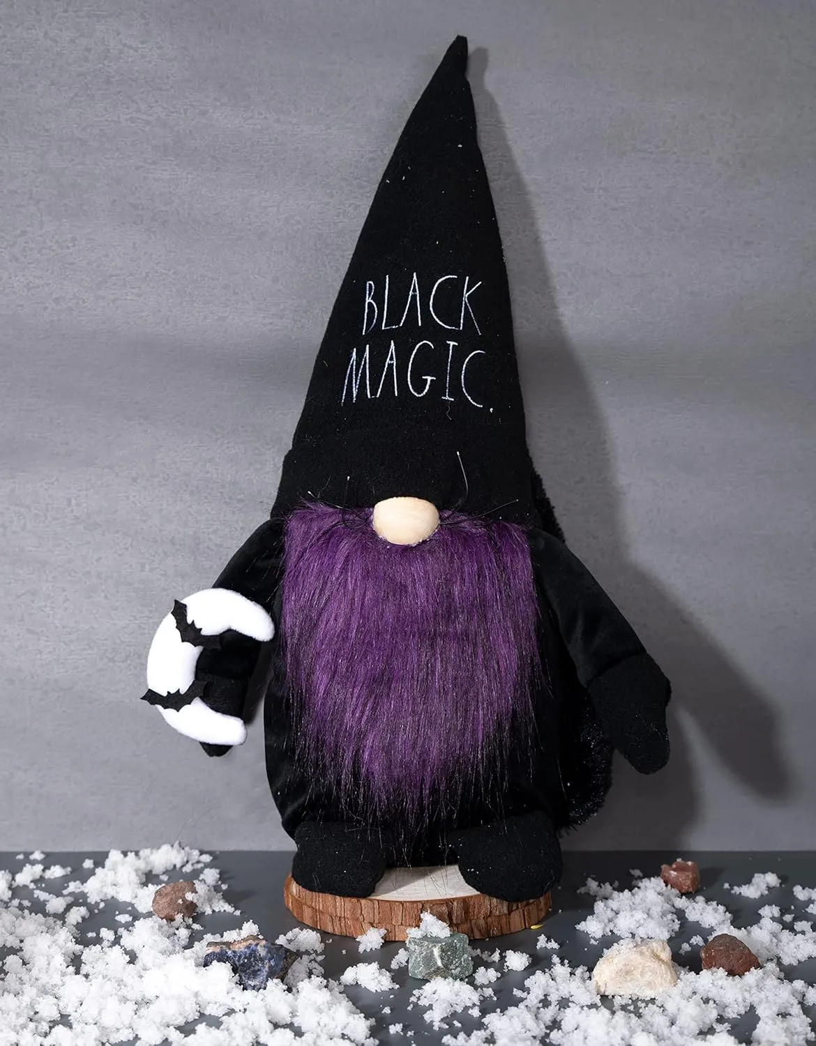 Rae Dunn Halloween Gnome - Fall Holiday Decor Seasonal Decorations - Scandinavian / Swedish / Nordic Tomte Nisse Plush Figurine - 19" Elf with Beard Ornament for Shelf (Black Magic)