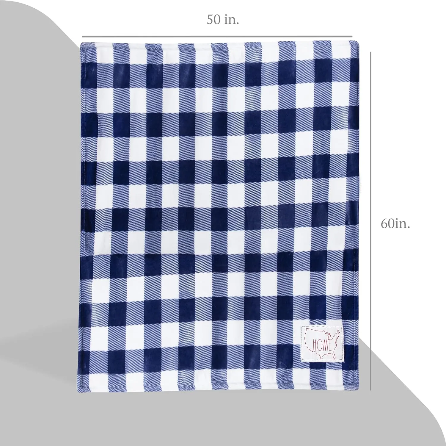 Rae Dunn Throw Blanket- Soft, Decorative Blankets for Bed or Couch, Cozy Throws for Sofa, Plush, Checkered Pattern, Fleece Throw Embroidered with Home, 50 inches x 60 inches