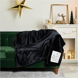 Rae Dunn Throw Blanket- Soft, Decorative Blankets for Bed or Couch, Cozy Throws for Sofa, Soft Plush Throw Embroidered HO. HO. HO., 50 inches x 70 inches