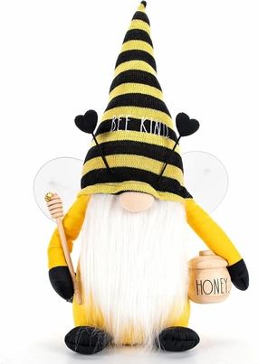 Rae Dunn Bee Gnome - Honey Decor - Decorations for Home & Office - Bumble Farmhouse Kitchen - Stuffed Plush Shelf Figurines - Gifts - Bee Kind