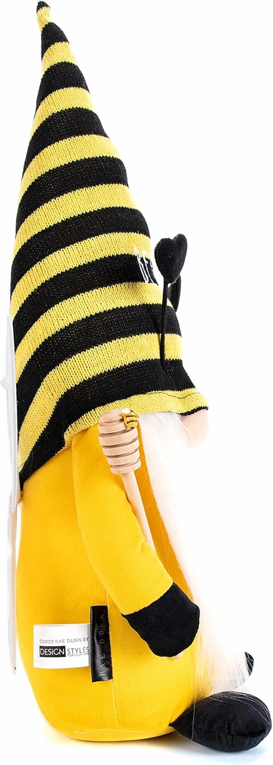 Rae Dunn Bee Gnome - Honey Decor - Decorations for Home & Office - Bumble Farmhouse Kitchen - Stuffed Plush Shelf Figurines - Gifts - Bee Kind