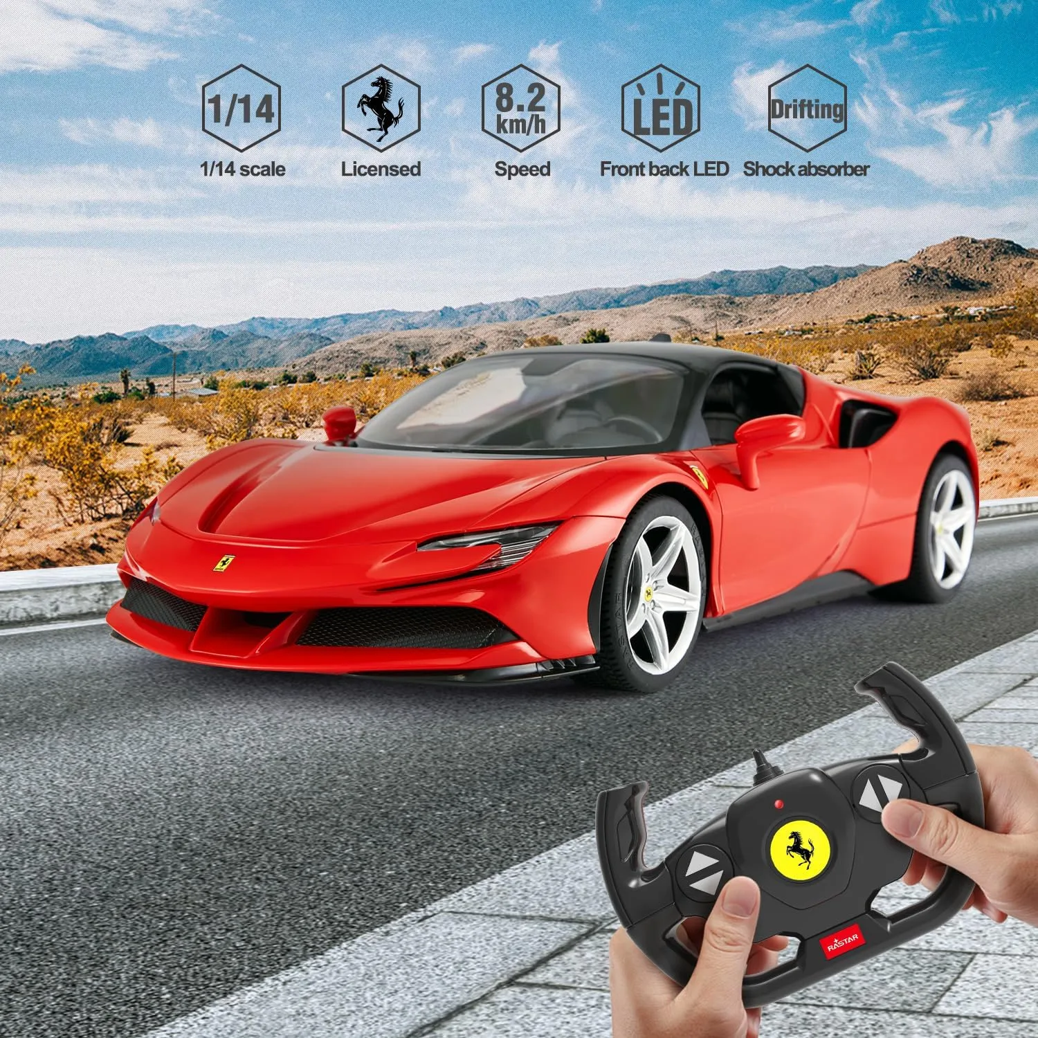 RASTAR 1/14 Ferrari SF90 Stradale Radio Remote Control Car, Ferrari SF90 Model Car Toy Car for Boys Kids, 2.4G