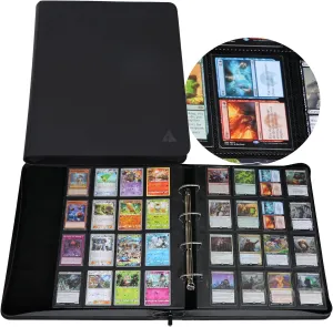 Rayvol 2000 Trading Card Binder, 16 Pocket D-Ring Card Binder Fit 2016 Cards - Large Card Collection Binder with Double-Sided Black Pages for TCG