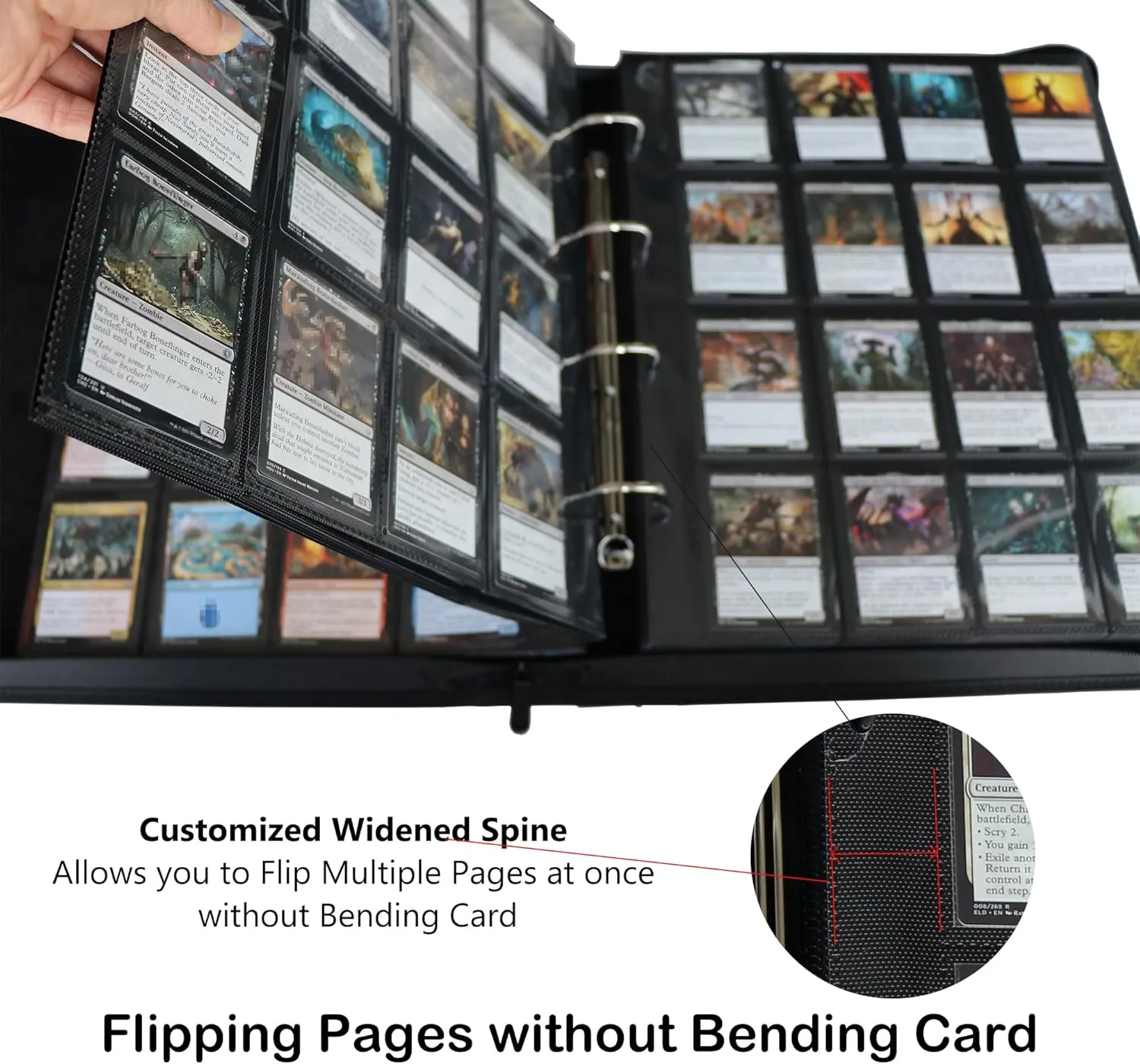 Rayvol 2000 Trading Card Binder, 16 Pocket D-Ring Card Binder Fit 2016 Cards - Large Card Collection Binder with Double-Sided Black Pages for TCG
