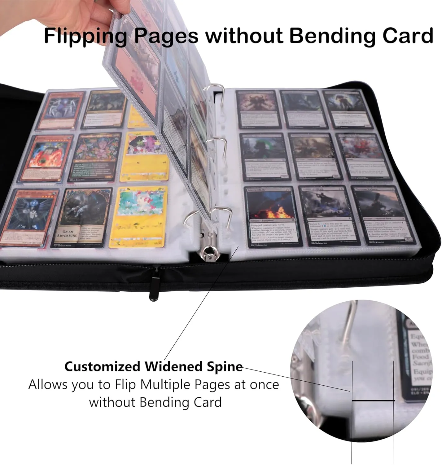 Rayvol Trading Card Binder, 9 Pocket Fit 1404 Cards - Metal D-Ring Card Holder with 78 Double-Sided Clear Pages, Top-Loading Collectors Album -Red