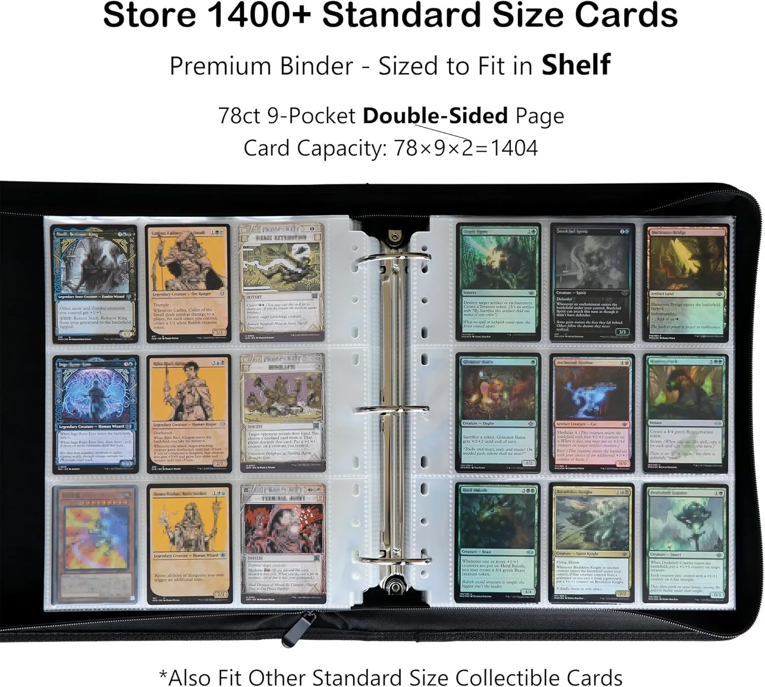 Rayvol Trading Card Binder, 9 Pocket Fit 1404 Cards - Metal D-Ring Card Holder with 78 Double-Sided Clear Pages, Top-Loading Collectors Album -Red
