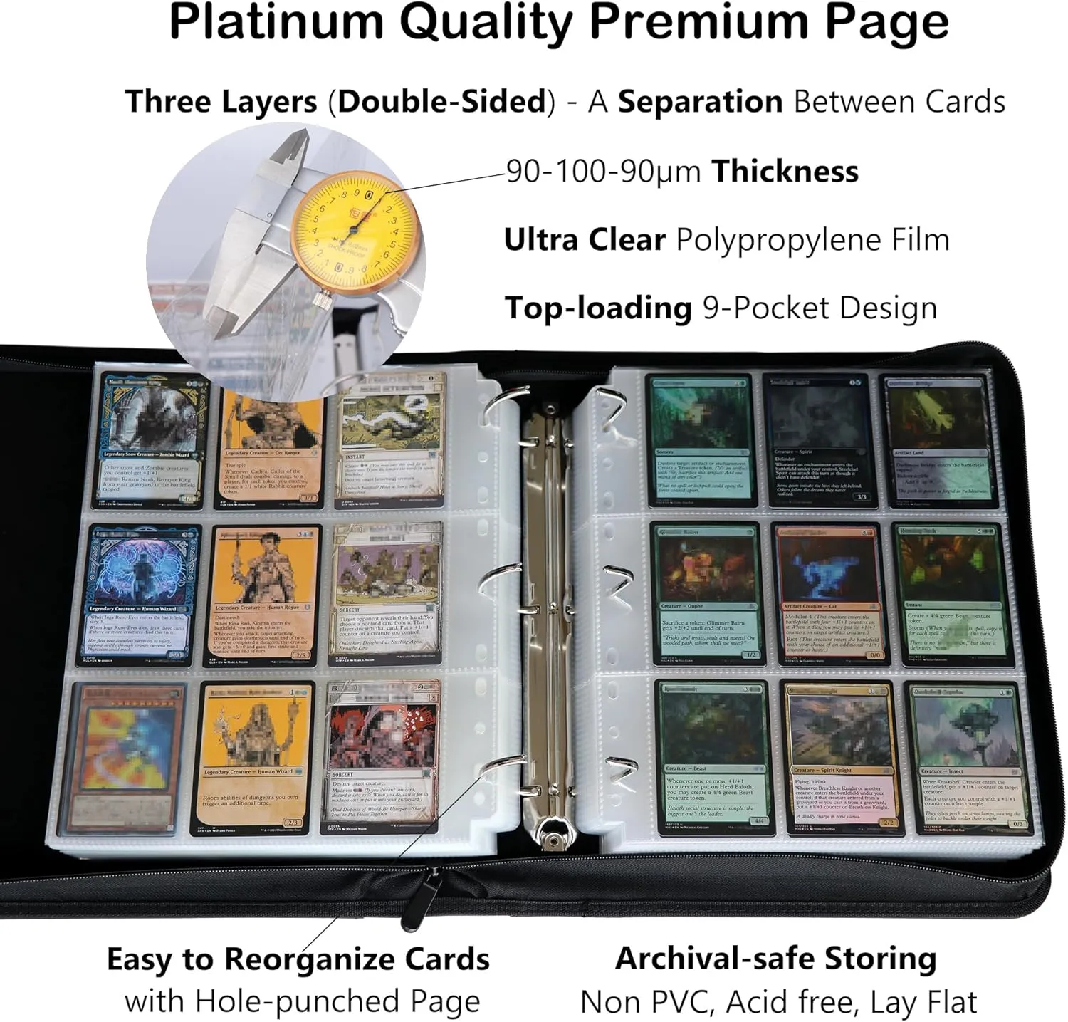 Rayvol Trading Card Binder, 9 Pocket Fit 1404 Cards - Metal D-Ring Card Holder with 78 Double-Sided Clear Pages, Top-Loading Collectors Album -Red