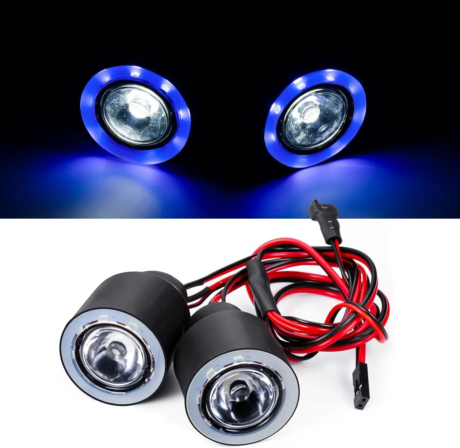 RC 2LEDs Light Kit Headlights Angel Eyes for Axial SCX6 AXI05000 1/6 RC Rock Crawler Car Headlamps Accessories Decoration Lights (White Blue)