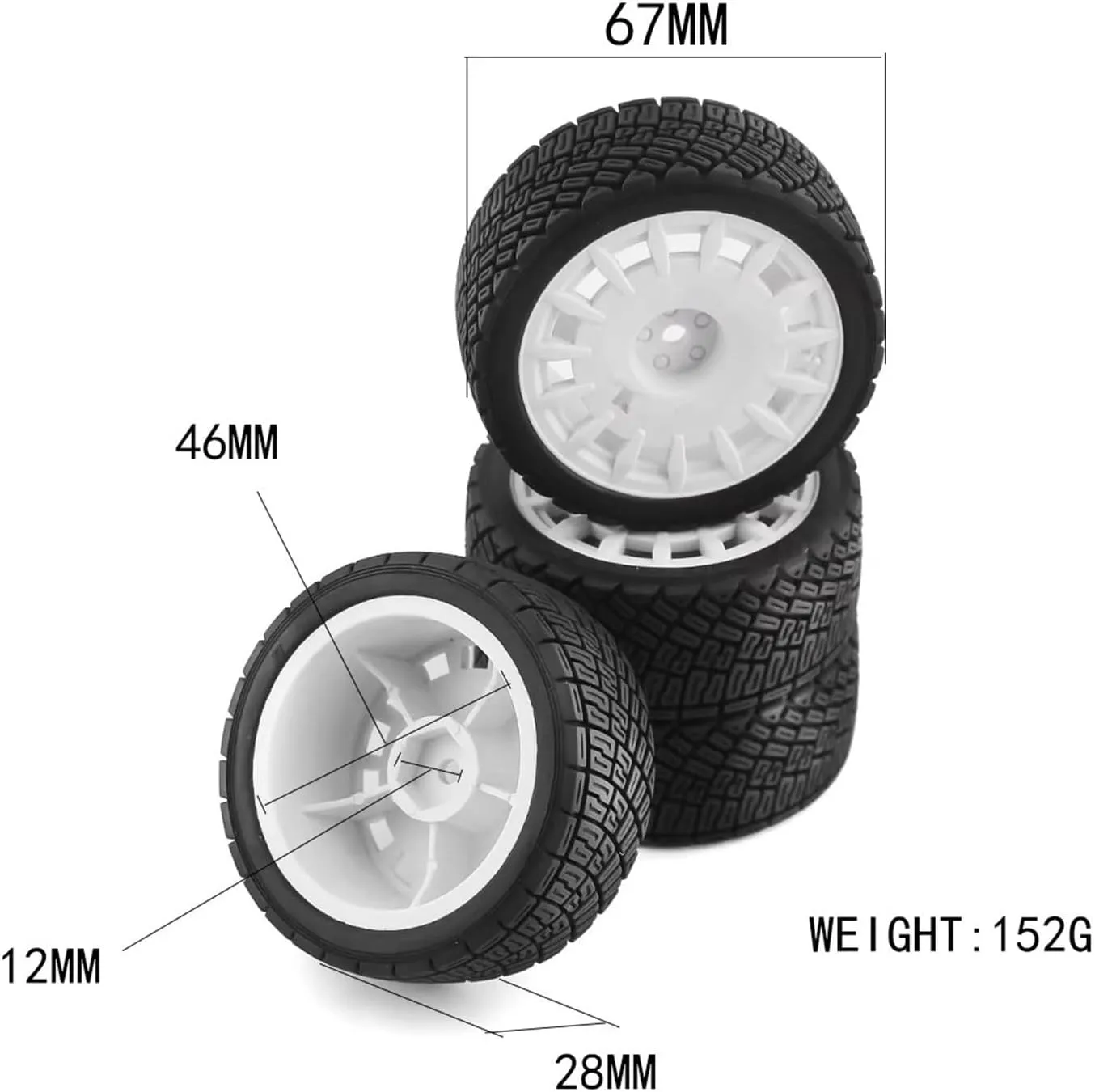 RC Car Parts for Tamiya for TT01 TT02 XV01 TA06 for PTG-2 for HPI for WR8 for HSP 1/10 RC Racing Car Tires On Road Tyre Wheel Modification RC Car Upgrades Parts(White)