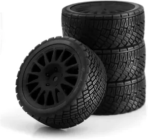 Rc Car Wheel Rim Tire Compatible with Tamiya for TT01 for TT02 for XV01 for TA06 1/10 1/12 1/14 RC for Racing Car Tires On Road Tyre Wheel Car Upgrades Parts(Black)