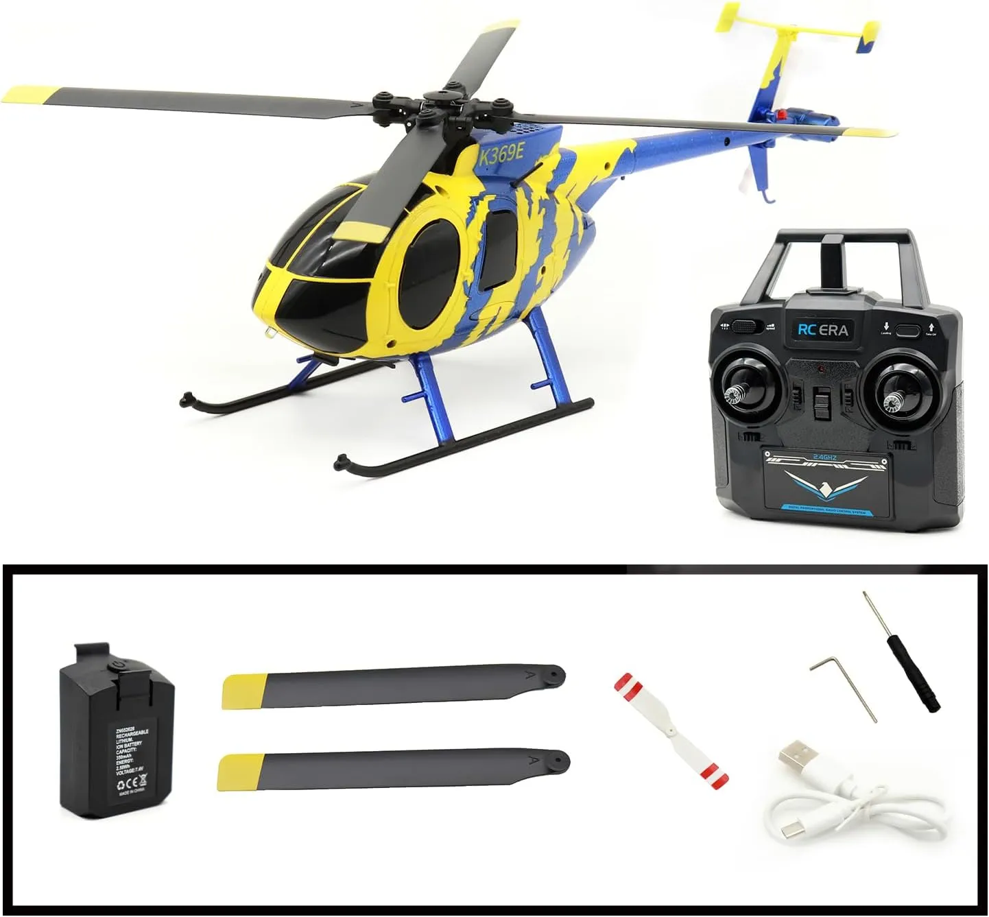 RC ERA C184 MD500 2.4G 4CH Scale Single Blade Helicopter with Optical Flow, Altitude Hold, Realistic Simulation, No Aileron Design for Adults (Lightstream Version/1 Battery)