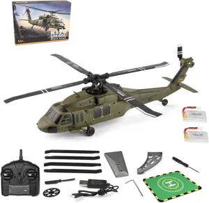 RC Helicopter, 1/30 Scale Military Helicopter, 2.4G 6CH No Aileron Helicopter, Modular Battery, One-Touch Function with Display Stand and Landing Pads Gift for Adults Beginners(2 Battery)