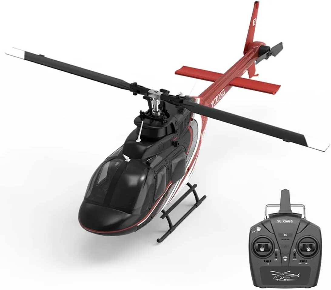 RC Helicopter Model with Optical Flow Positioning F08 1/27 Scale Bell 206 2.4G 6CH Brushless Direct-Drive 3D/6G Flybarless (RTF Version/Black Red)