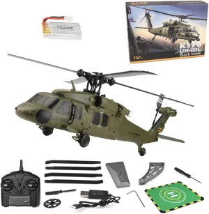 RC Helicopter Model, Wltoys K170 Black Hawk UH-60L 170 Size 4CH Flybarless Helicopter with Adjustable Left and Right Hand Throttle (RTF Version)