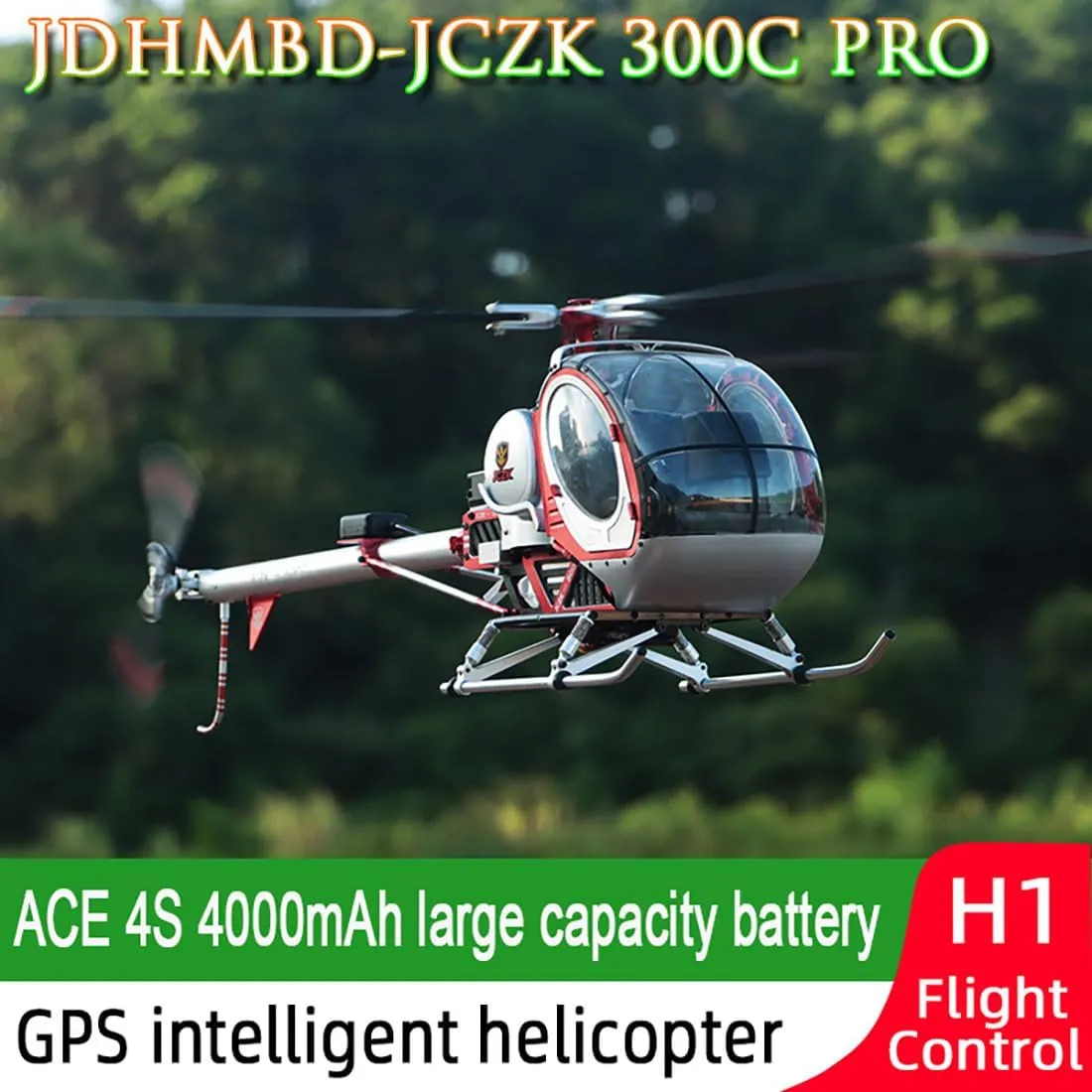 RC Helicopter with GPS for Adults, JCZK 300C PRO 2.4G 12CH Flybarless RC Helicopter Model with H1 Smart Flight Control, LED Navigation Light System and Opening Doors
