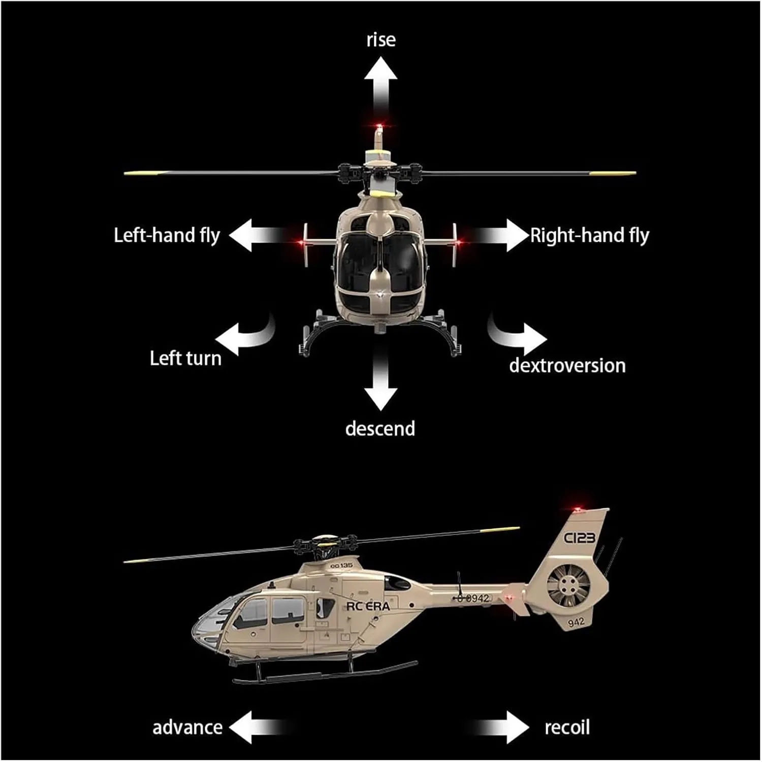 RC Helicopter,EC135 Remote Control Helicopter Aircraft,1/36 Scale C123 Remote Control Helicopter Airplane,with 6-Axis Gyro and Brushless Motor, for Adults Beginners(Blue,Single Battery)