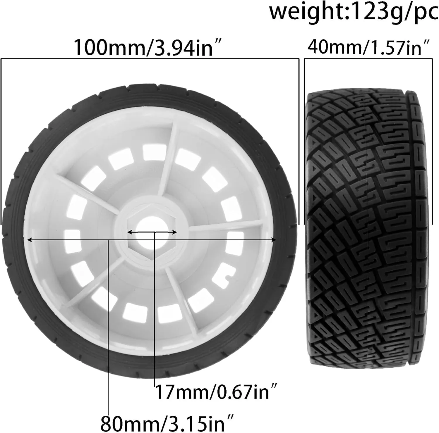 RC Rally Car Tires On Road 1/7 1/8 Tyres OD 100mm 17mm Hex Plastic Wheels Rims for 1/7 1/8 Scale Racing Car KM WRC C3 ARRMA Felony Infraction Limitless RC On-Road Car (White 2)