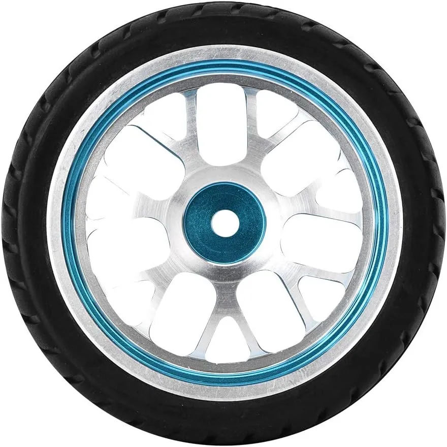 RC Wheel Tires Set, 4Pcs Aluminum Alloy Rim Wheels Rubber Tire Spare Replacement Parts for 1/10 RC Car (Blue)