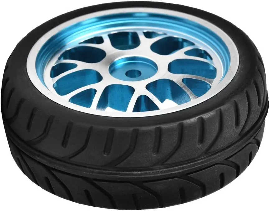 RC Wheel Tires Set, 4Pcs Aluminum Alloy Rim Wheels Rubber Tire Spare Replacement Parts for 1/10 RC Car (Blue)