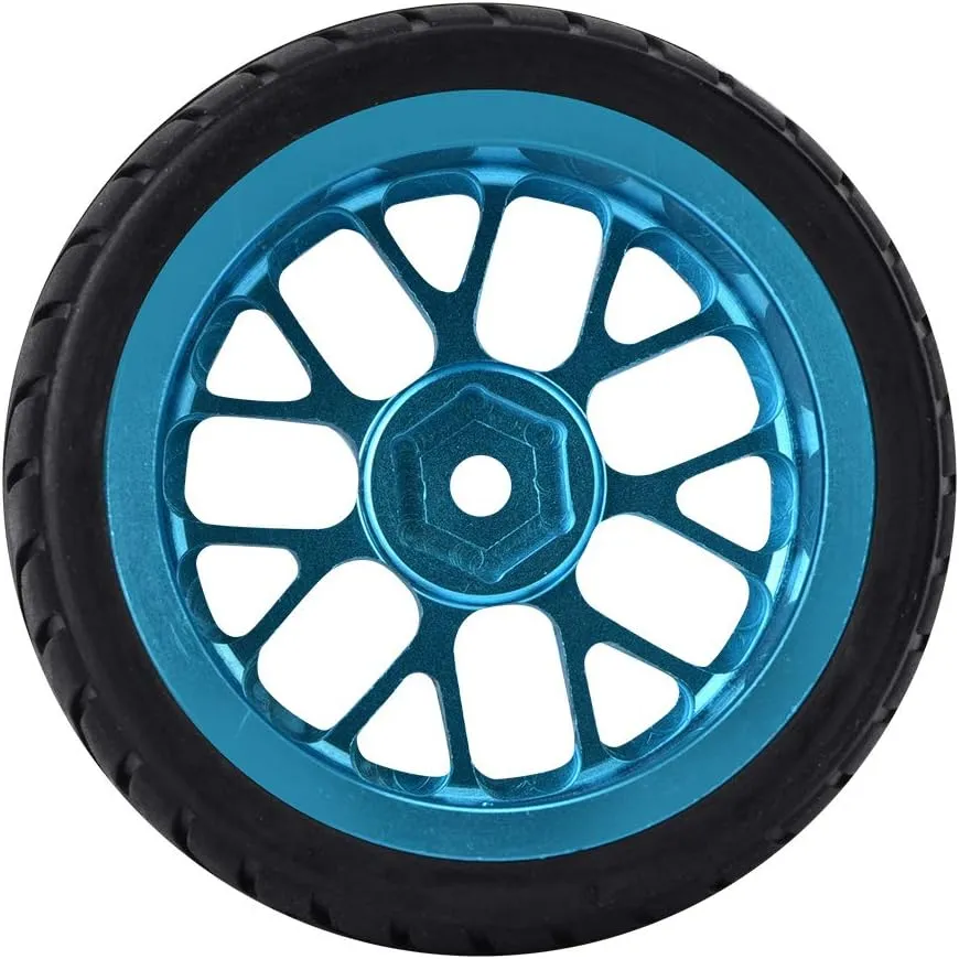 RC Wheel Tires Set, 4Pcs Aluminum Alloy Rim Wheels Rubber Tire Spare Replacement Parts for 1/10 RC Car (Blue)