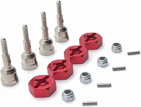 RC Car Upgrade Part for Wltoys A949 A959 A959-B A969 A979 K929 1/18 Metal Drive Shaft Wheel Axle Cup and 12mm Wheel Hex Adapter RC Car Upgrade Parts(Red)
