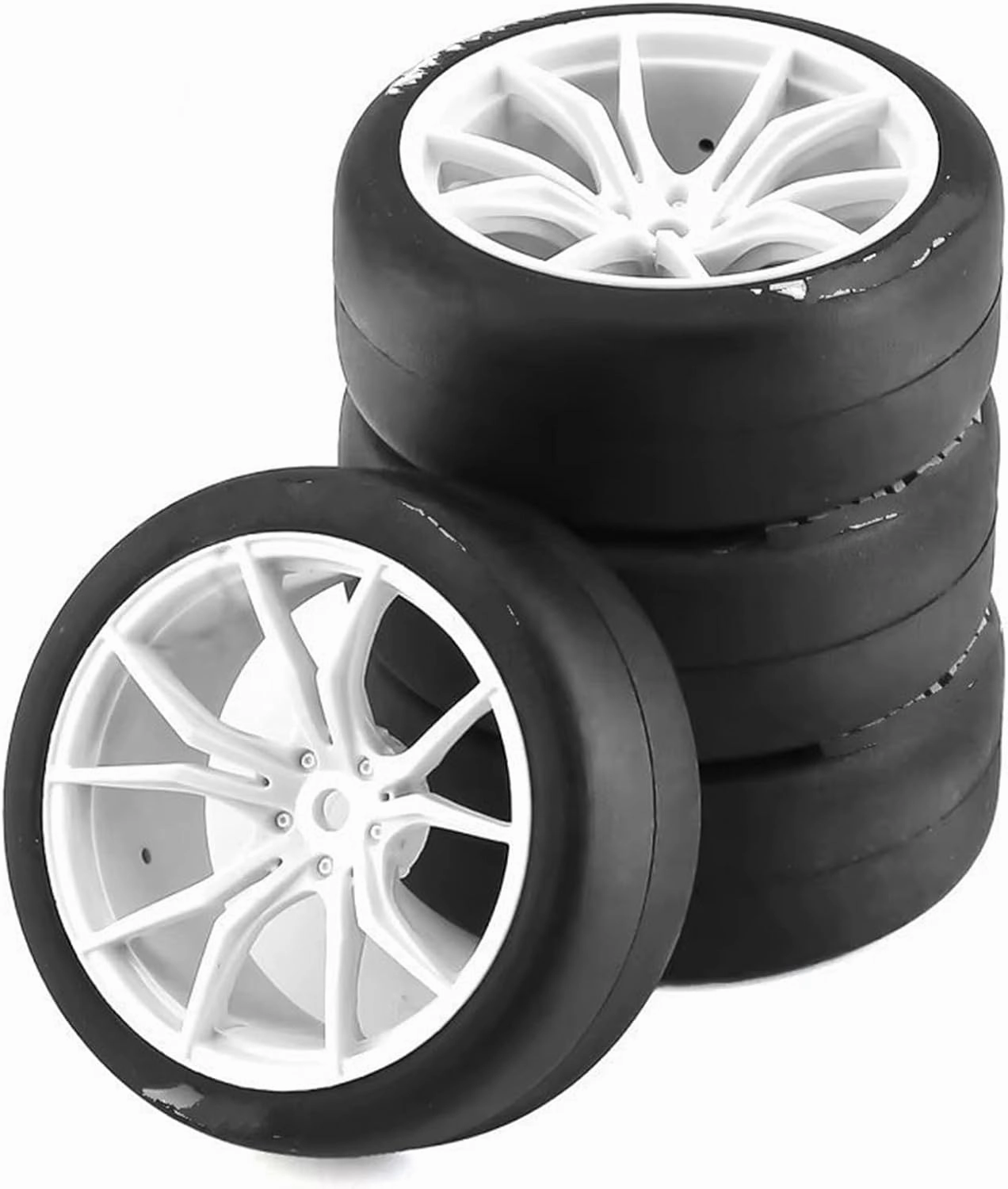 Rc Car Wheel Rim Tire Compatible with Tamiya for TT01 for TT02 for Kyosho 1/10 RC Drift Car 65mm Hard Drift Tire On Road for Touring for Racing Car Tyre Wheel(White)