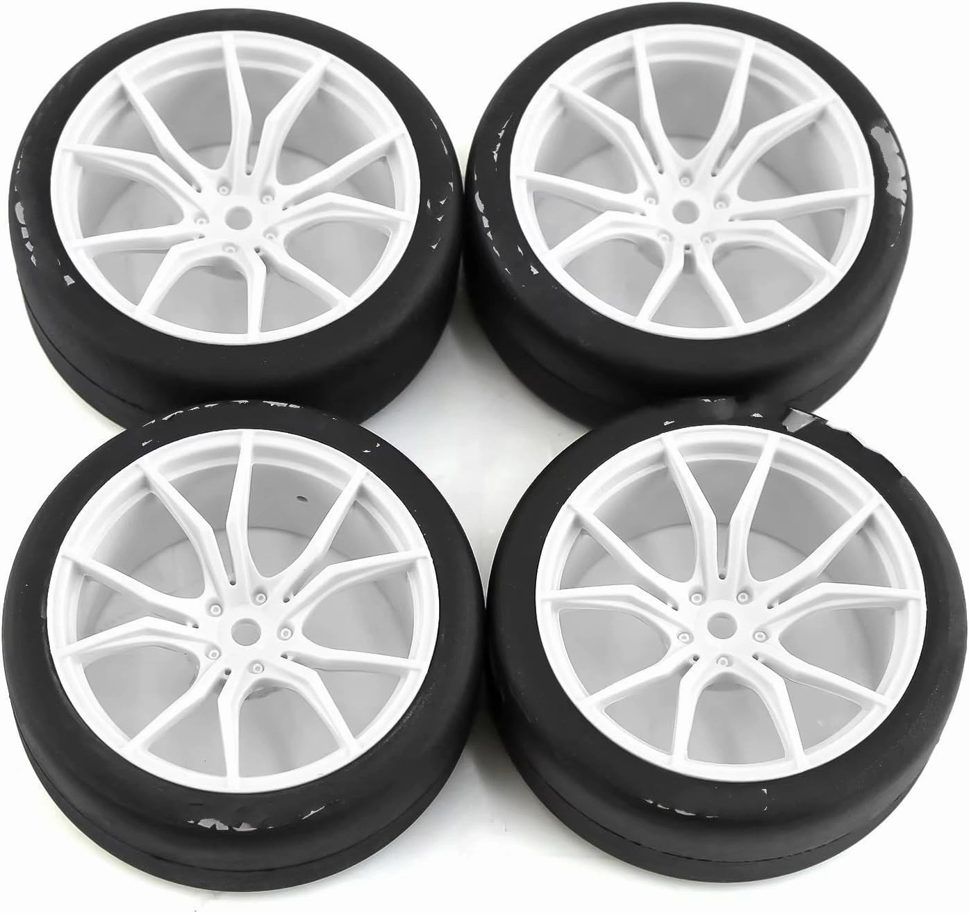 Rc Car Wheel Rim Tire Compatible with Tamiya for TT01 for TT02 for Kyosho 1/10 RC Drift Car 65mm Hard Drift Tire On Road for Touring for Racing Car Tyre Wheel(White)