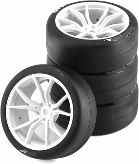 Rc Car Wheel Rim Tire Compatible with Tamiya for TT01 for TT02 for Kyosho 1/10 RC Drift Car 65mm Hard Drift Tire On Road for Touring for Racing Car Tyre Wheel(White)