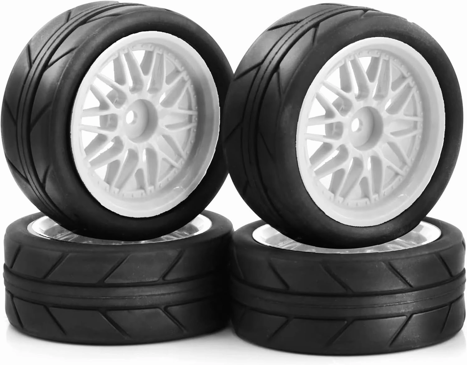Rc Car Wheel Rim Tire Compatible with Tamiya for TT01 for TT02 XV01 TA06 PTG-2 for HPI for HSP 1/10 RC Car Parts 65mm RC Racing Car Tires On Road Tyre Wheel(White)