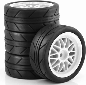Rc Car Wheel Rim Tire Compatible with Tamiya for TT01 for TT02 XV01 TA06 PTG-2 for HPI for HSP 1/10 RC Car Parts 65mm RC Racing Car Tires On Road Tyre Wheel(White)