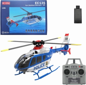 RC ERA 1/36 Scale C123 EC135 RC Helicopter, 2.4G 6CH Single-Rotor Gyroscopic Flying Aircraft Model for Adult | Altitude Hold, One-Key Takeoff/Landing (1PCS Battery/Blue & White)
