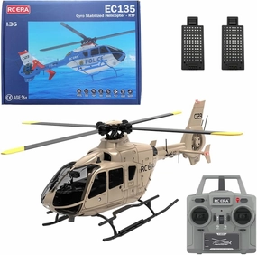 RC ERA C123 EC135 RC Helicopter - 1/36 Scale 6CH Remote Control Airplane Single Rotor Gyroscopic Aircraft, 6G/3D RC Military Helicopter for Adults Beginners