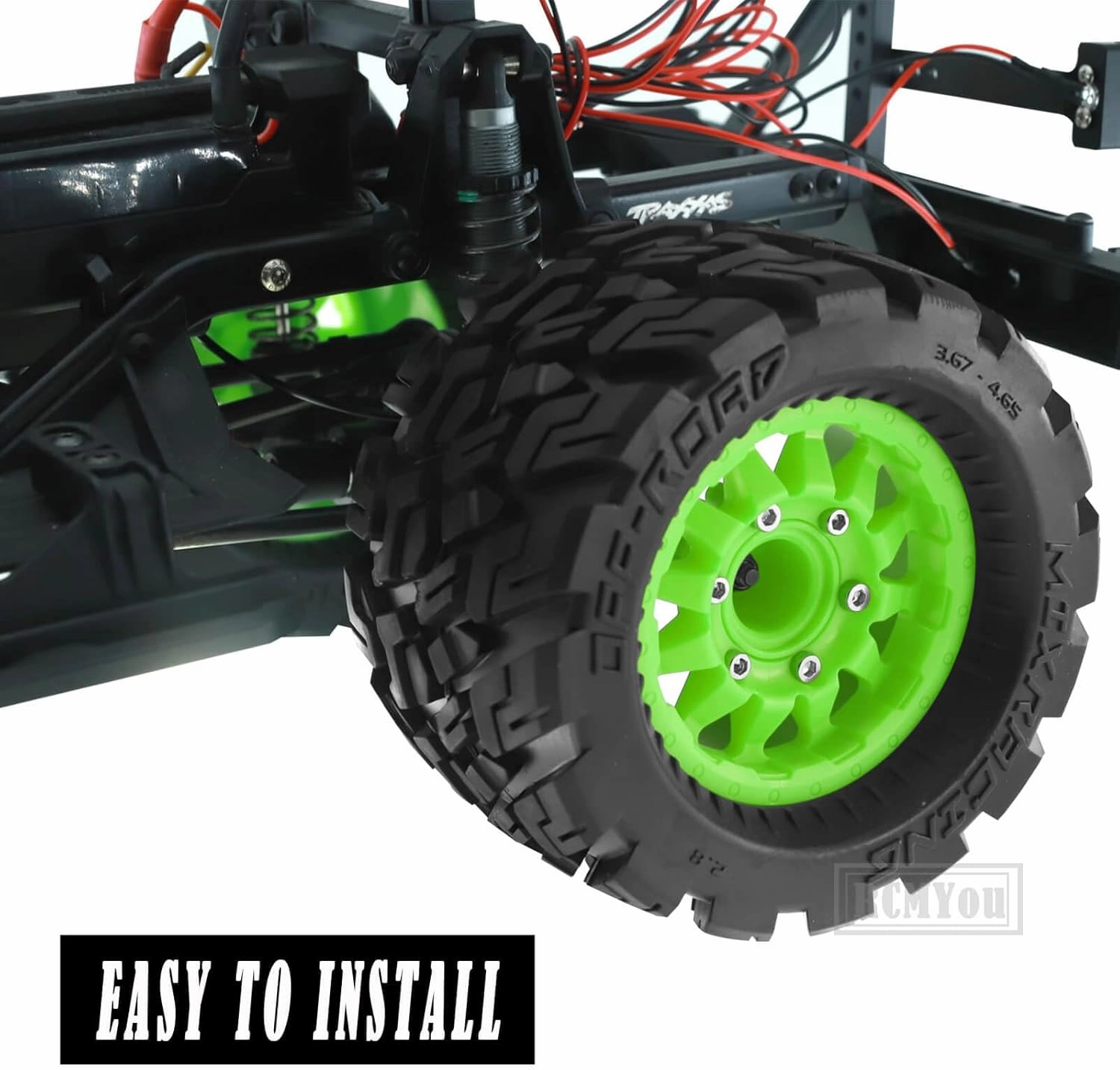 RC Truck Tires Wheel 12mm/14mm Hex for 1/10 Arrma Big Rock Granite Vortek/Stampede Rustler Hoss/Axial Losi Redcat Rc4wd,4-Pack RC Wheels Tires,Green