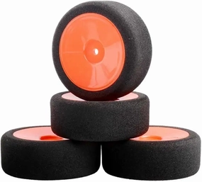 Rc Wheel Rim Tire for HSP for HPI 1/10 On-Road RC Car 12mm Hex RC for Racing Cars Accessories 4Pcs Set for Racing Foam Tire Wheel Rim Set(Orange)