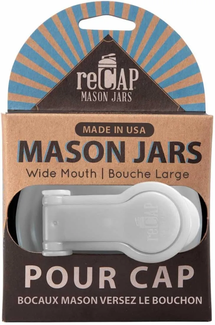 reCAP Mason Jar | Pour Lid with Foldout Carry Loop | Wide Mouth, Natural, Leak-Proof Seal | 4-Pack, USA Made