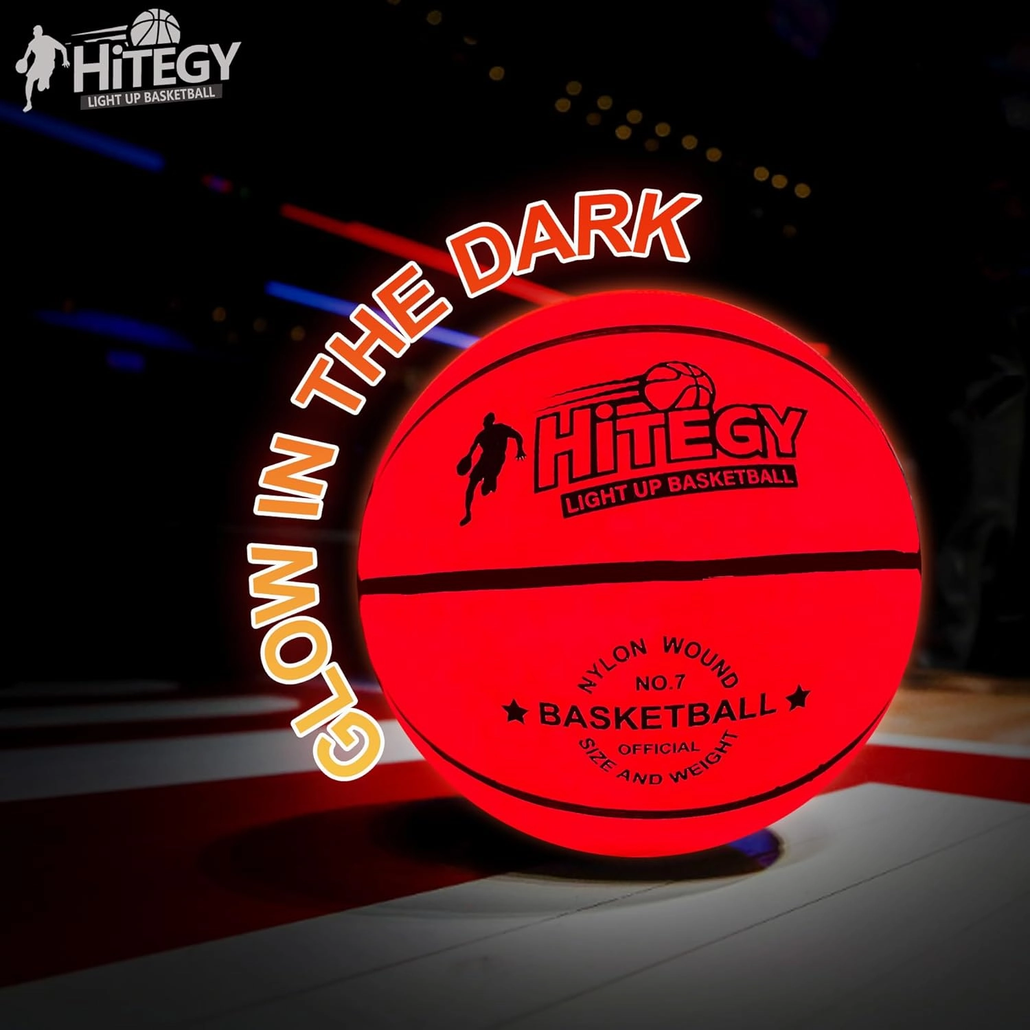 Rechargeable Glow in The Dark Basketball - USB Charging, Water-Resistant, Size 7, Impact Activated, Includes Pump & Charging Cable - Rechargeable Light Up Basketball - Orange