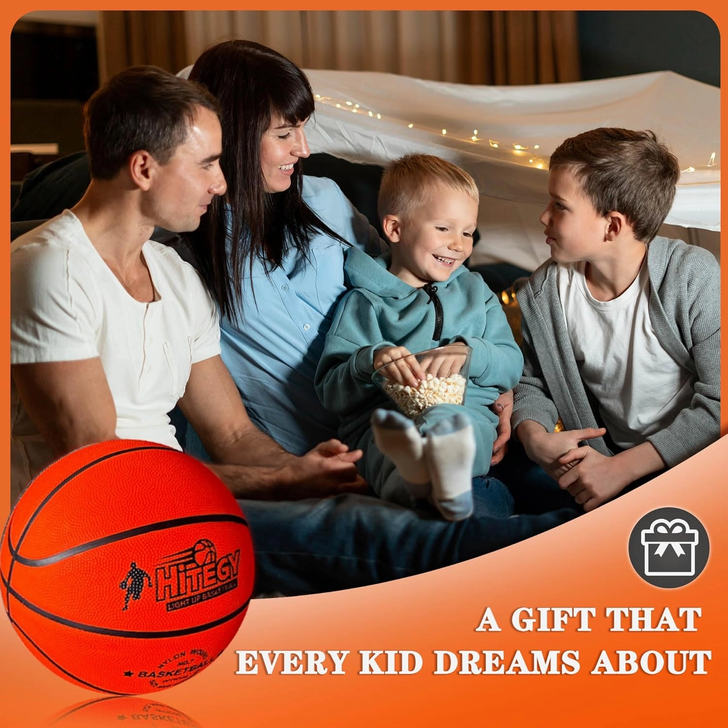 Rechargeable Glow in The Dark Basketball - USB Charging, Water-Resistant, Size 7, Impact Activated, Includes Pump & Charging Cable - Rechargeable Light Up Basketball - Orange