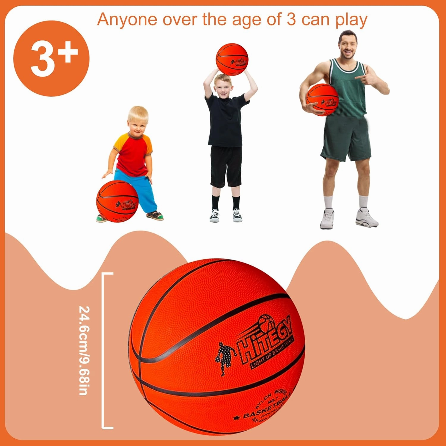 Rechargeable Glow in The Dark Basketball - USB Charging, Water-Resistant, Size 7, Impact Activated, Includes Pump & Charging Cable - Rechargeable Light Up Basketball - Orange