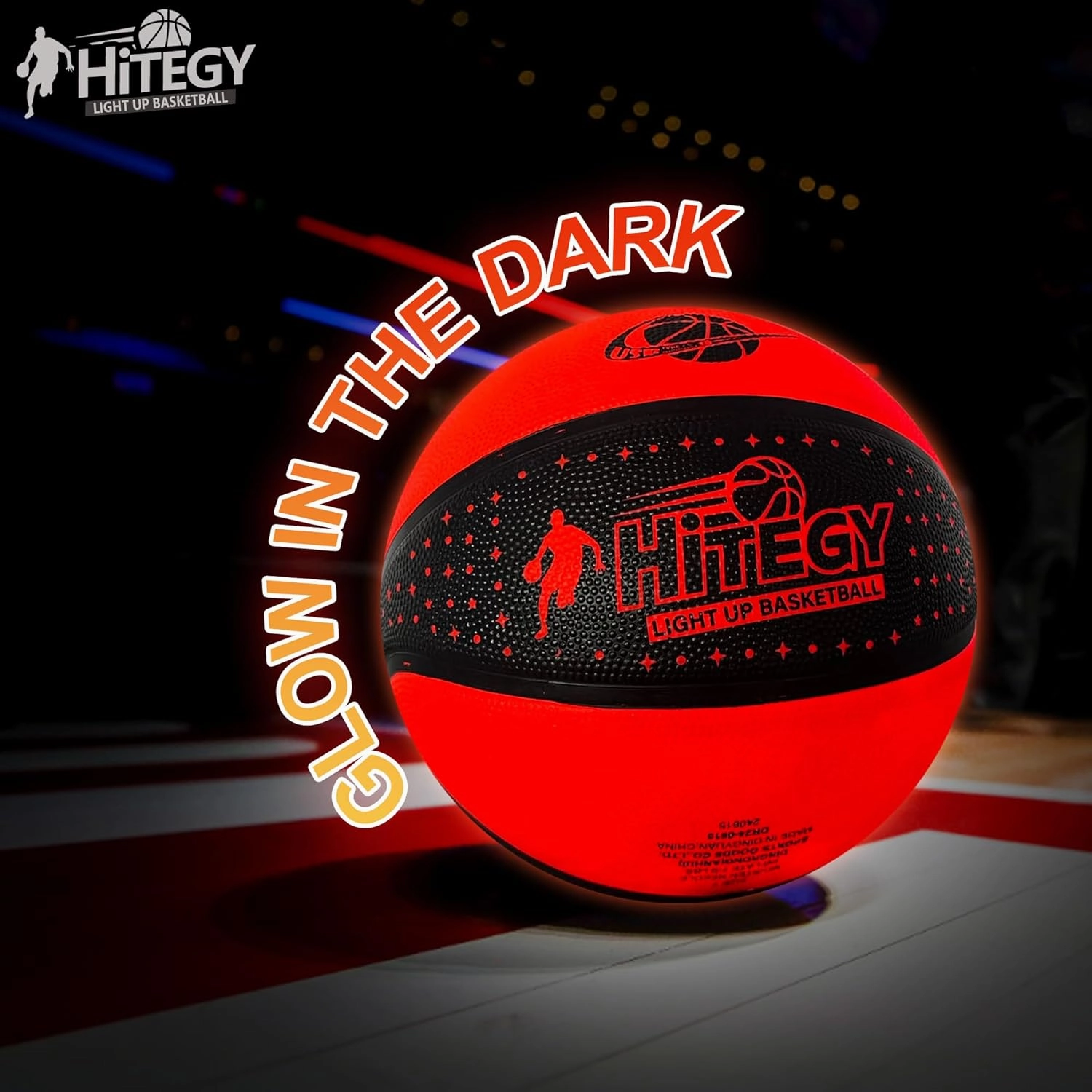 Rechargeable Glow in The Dark Basketball - USB Charging, Water-Resistant, Size 7, Impact Activated, Includes Pump & Charging Cable - Rechargeable Light Up Basketball - Star