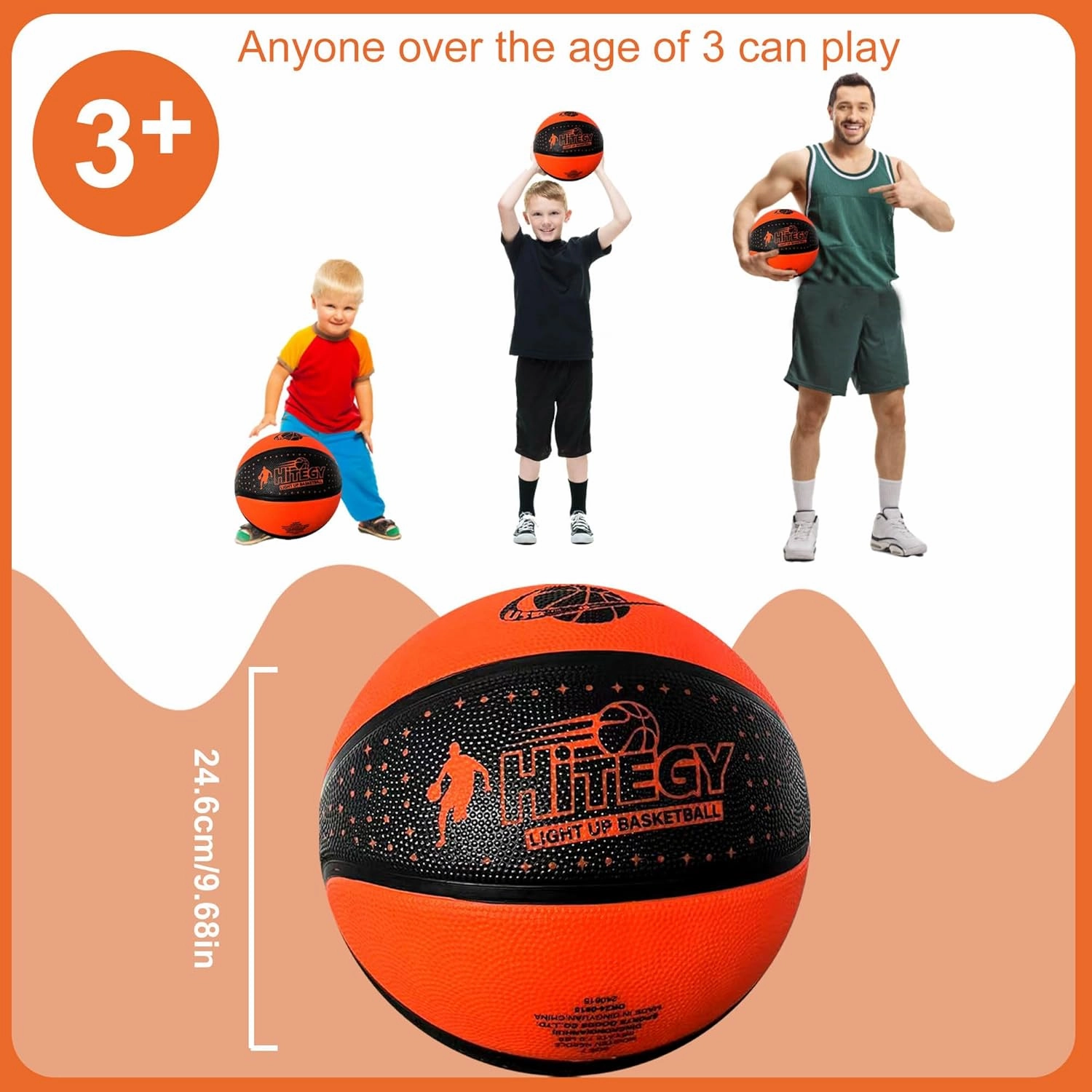 Rechargeable Glow in The Dark Basketball - USB Charging, Water-Resistant, Size 7, Impact Activated, Includes Pump & Charging Cable - Rechargeable Light Up Basketball - Star