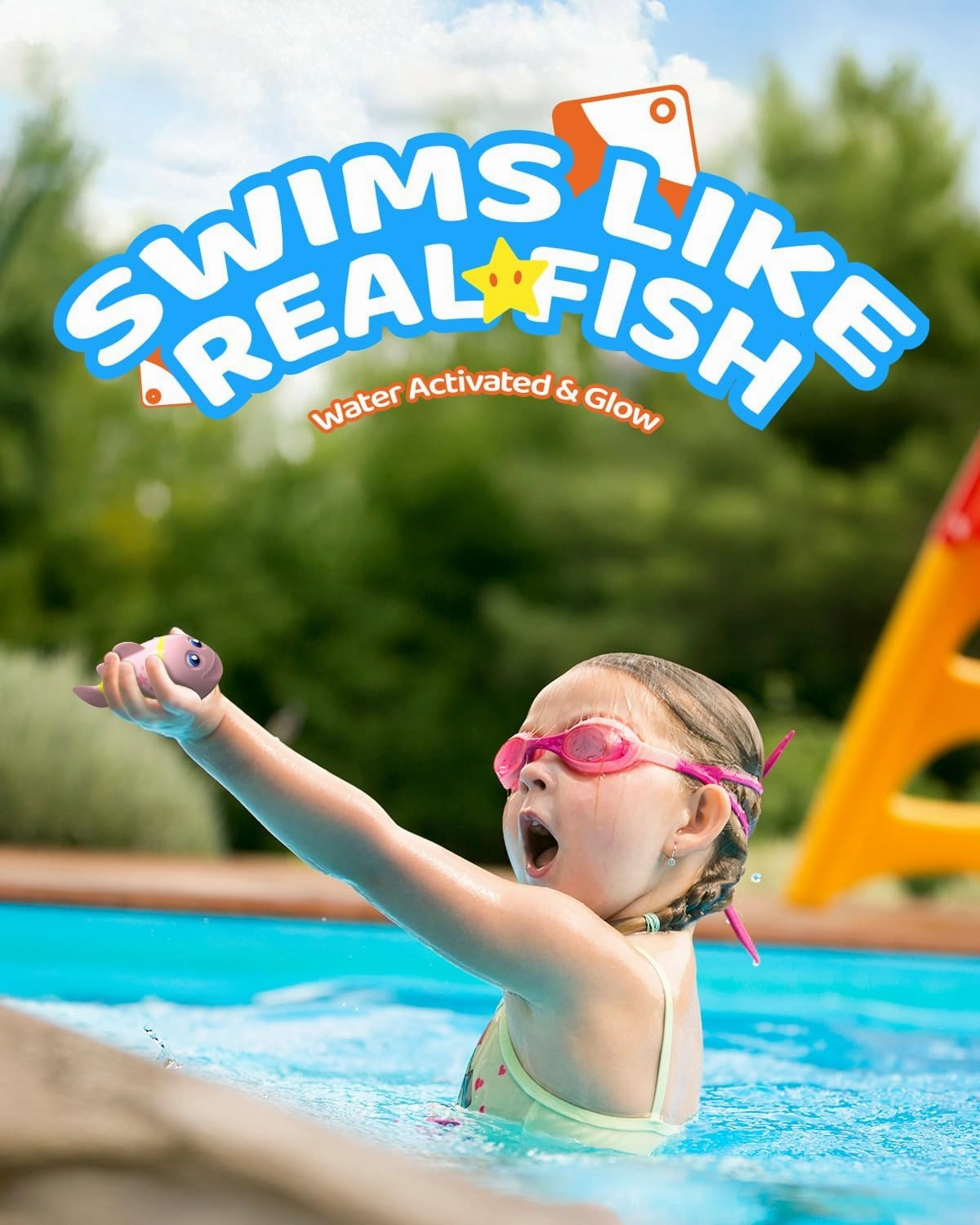 Rechargeable Swimming Fish Toy, Robot Water Toys with Temp-Color Eyes for Baby Bath, Alive Pool Diving Toys for Kids Swim, Bathtub, Water Table