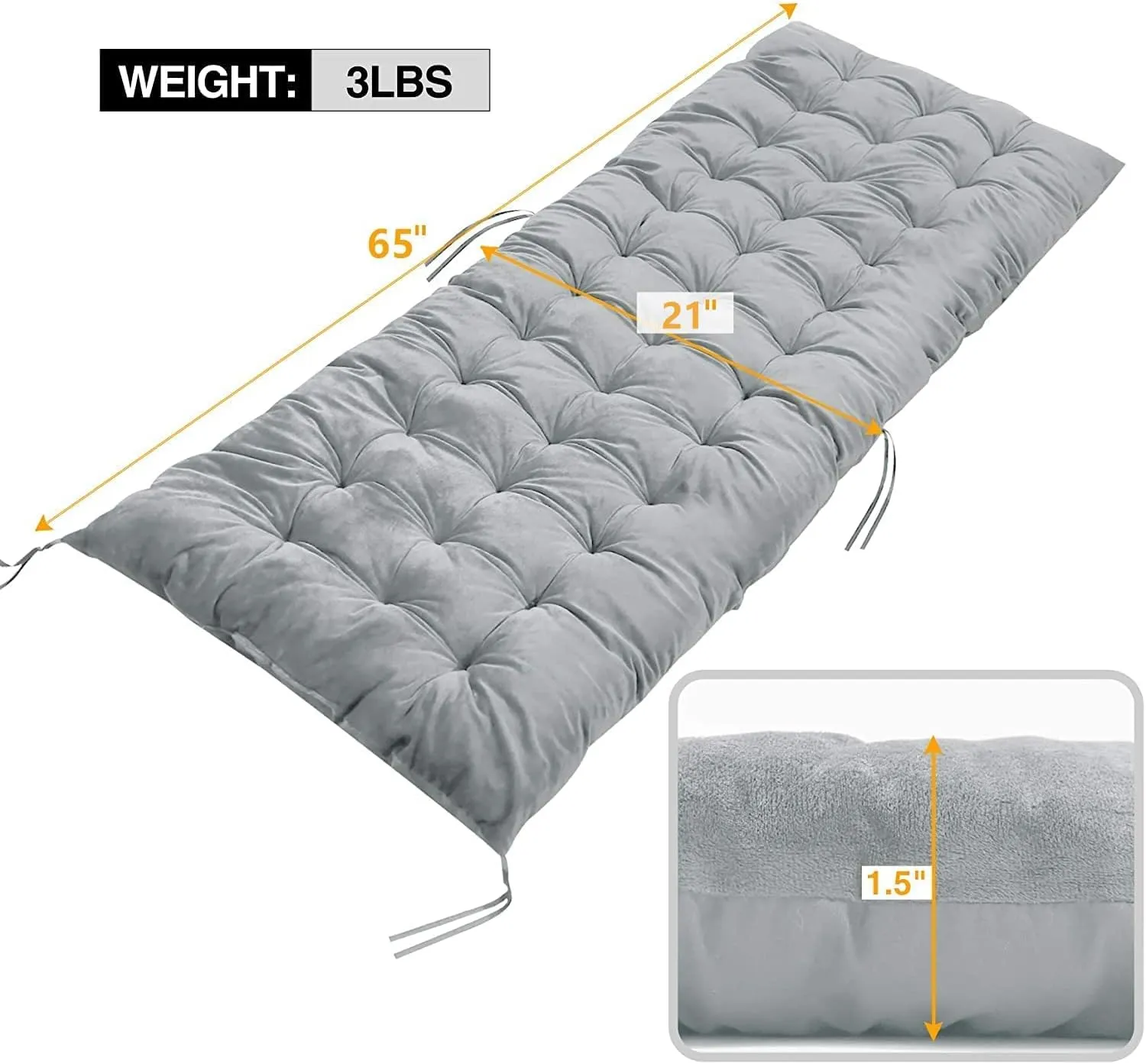 REDCAMP 21" Wider Chaise Lounge Chair Cushion for Patio Furniture, Thicker Soft Comfortable Zero Gravity Chair Pad for Outdoor Indoor Home Office, Grey 65"x21"