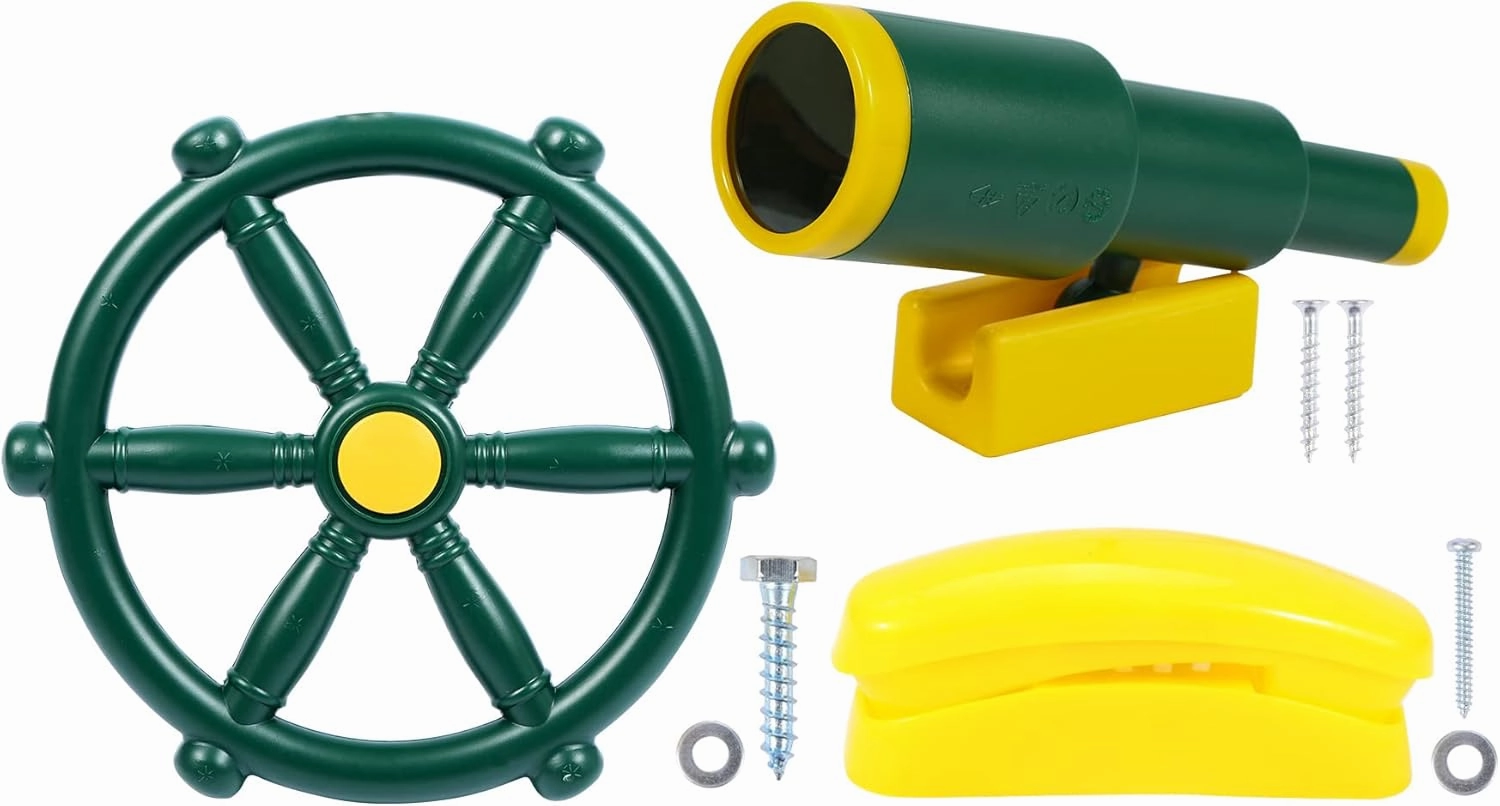 RedSwing Playground Accessories for Kids, Play Set Attachments with Pirate Ship Wheel, Telescope and Telephone for Outdoor Backyard, Swing Set Replacement for Treehouse, Easy to Set Up