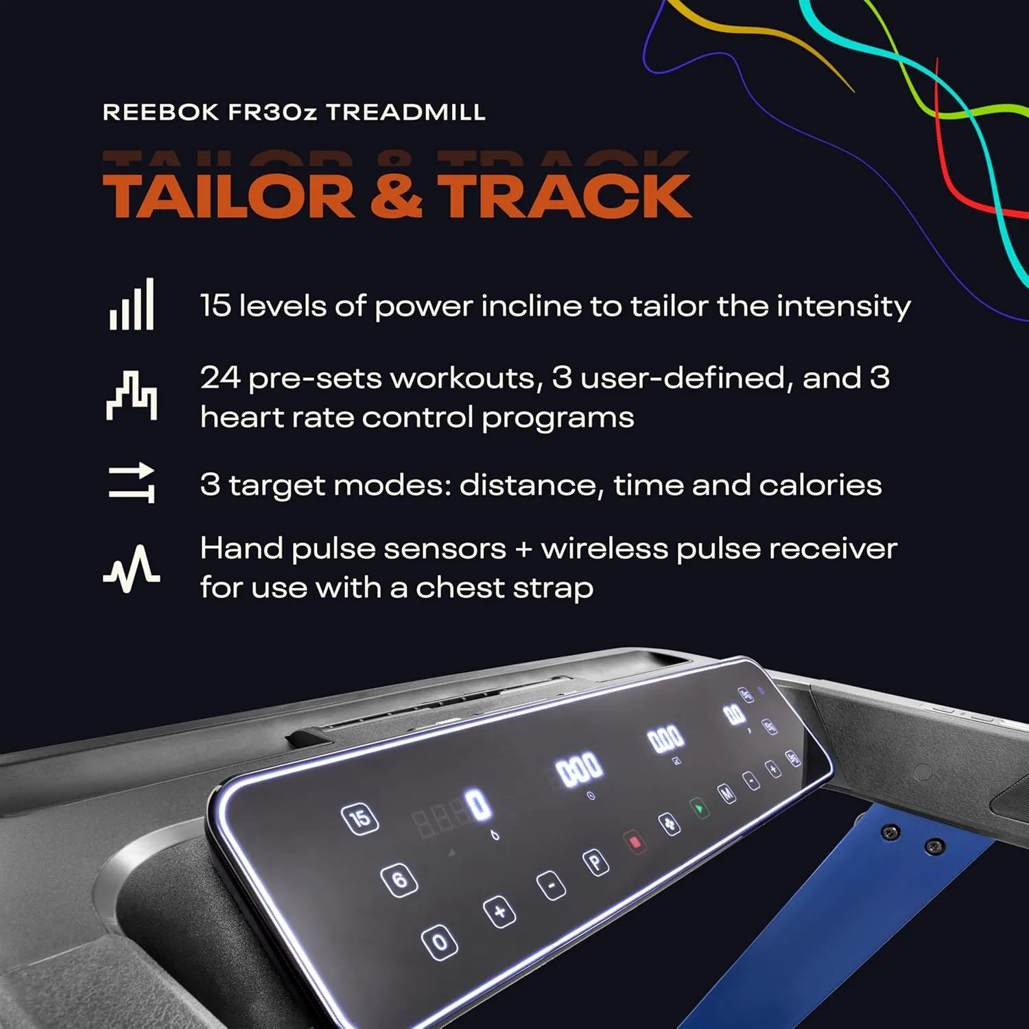 Reebok Fitness Jet 100z, Jet 300 Treadmill: Bluetooth Compatible Incline Treadmill for Home Gym Training, Foldable for Easy Storage, Hand Pulse Sensor