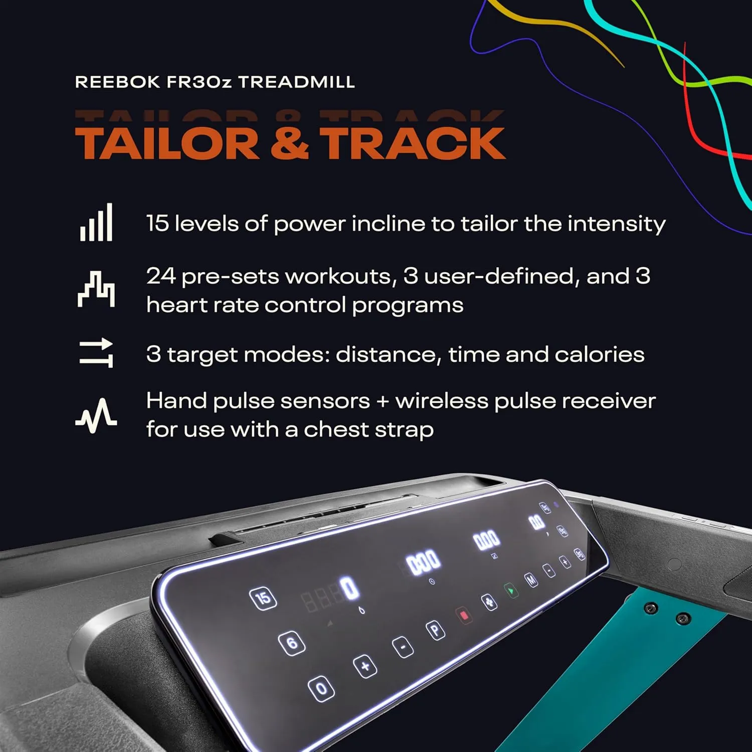 Reebok Fitness Jet 100z, Jet 300 Treadmill: Bluetooth Compatible Incline Treadmill for Home Gym Training, Foldable for Easy Storage, Hand Pulse Sensor