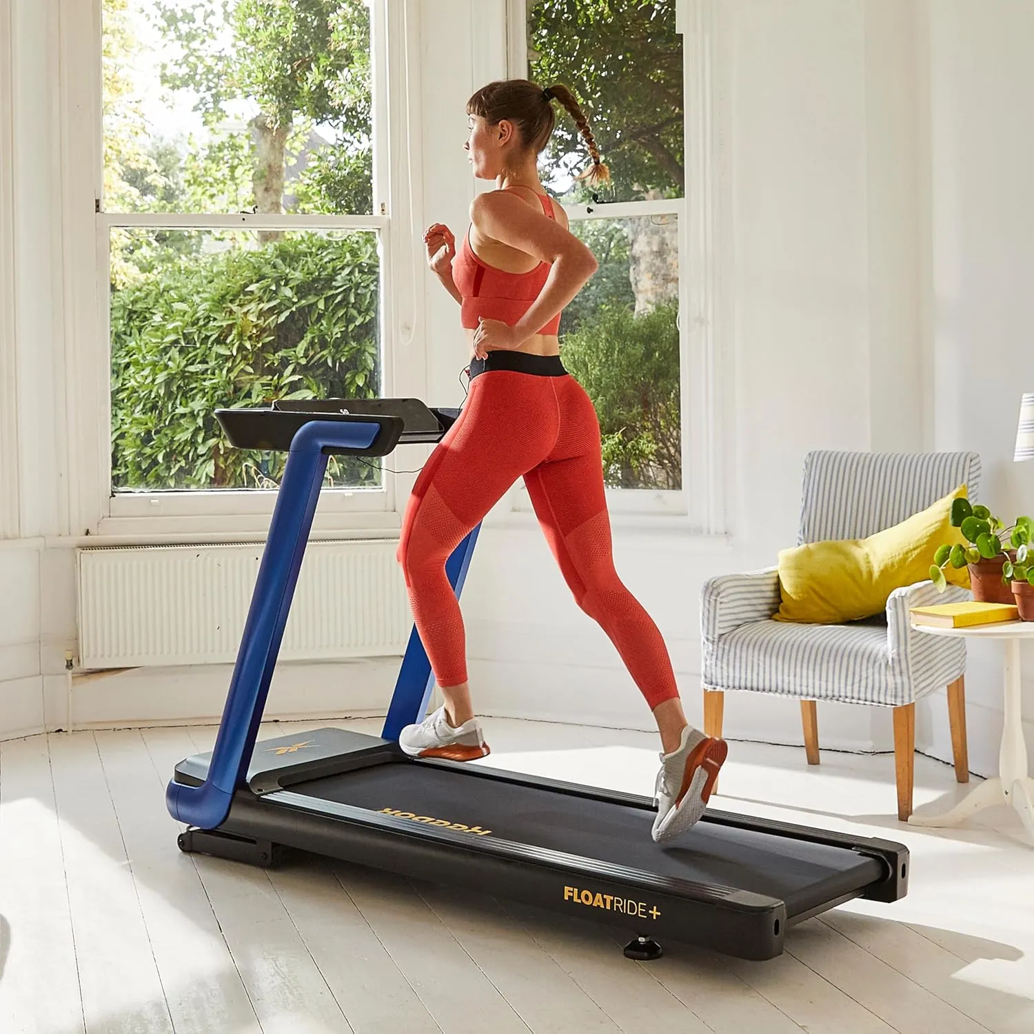 Reebok Fitness Jet 100z, Jet 300 Treadmill: Bluetooth Compatible Incline Treadmill for Home Gym Training, Foldable for Easy Storage, Hand Pulse Sensor