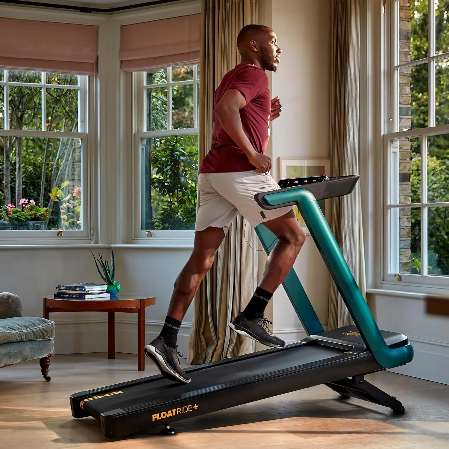 Reebok Fitness Jet 100z, Jet 300 Treadmill: Bluetooth Compatible Incline Treadmill for Home Gym Training, Foldable for Easy Storage, Hand Pulse Sensor