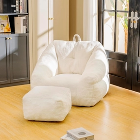 Relax in Style with Comfortable Bean Bag Chair, Memory Foam Filling, No Assembly Needed, Modern Design, White